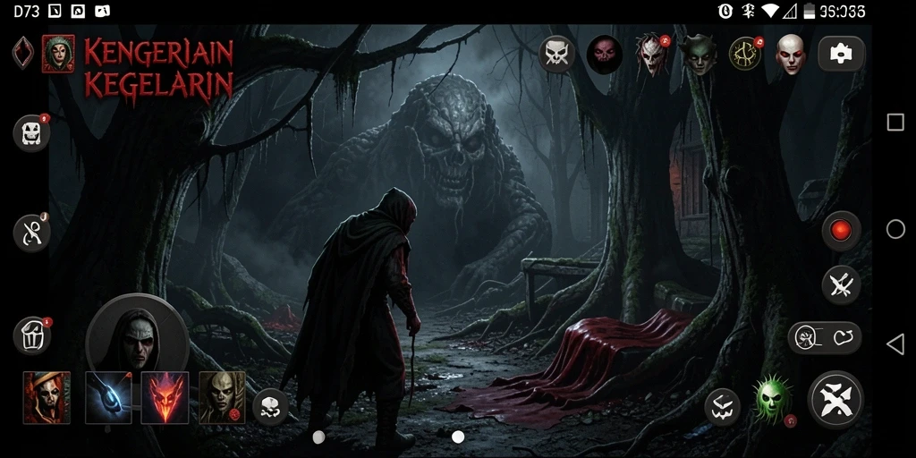 Screenshot D73 menampilkan momen menegangkan dalam gameplay Horror.