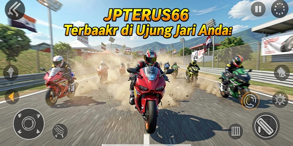 Screenshot JPTERUS66 menampilkan aksi balapan motor yang mendebarkan.