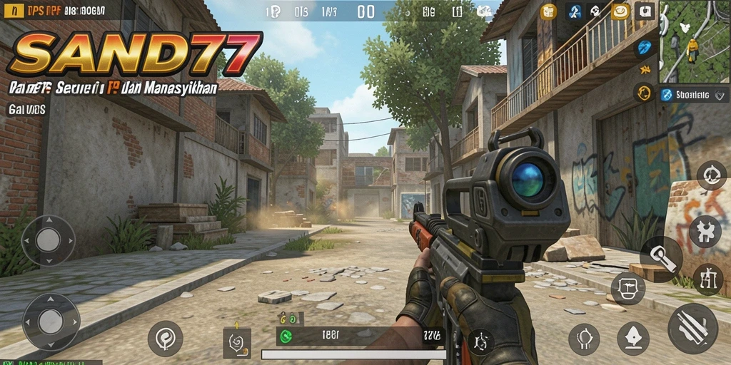 Screenshot menunjukkan pertempuran intens dalam SAND77 dengan grafik yang menakjubkan.