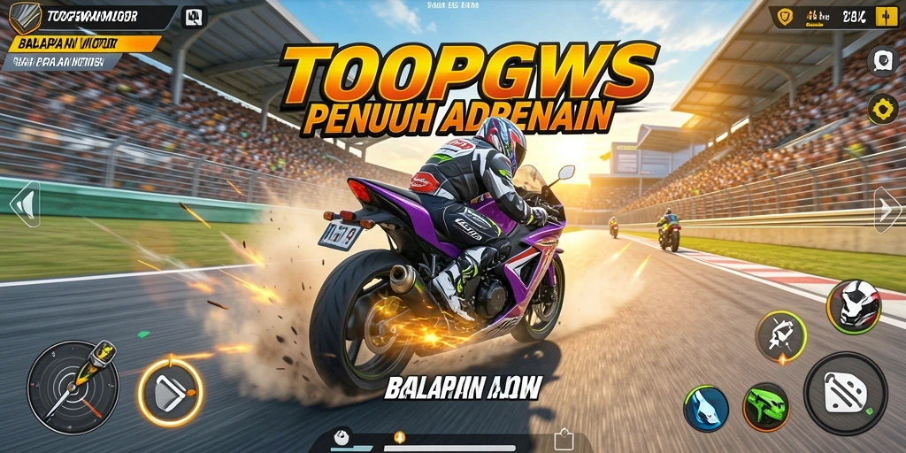 Screenshot gameplay TOOPGWS menampilkan aksi balapan motor yang mendebarkan.